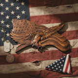Eagle & Flag Wood Wall Plaque - Handcrafted American Heritage Tribute