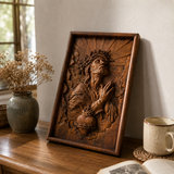 Hand-Carved Sacred Heart of Jesus Beech Wood Plaque – A Quiet Reminder of Christ’s Mercy at Home