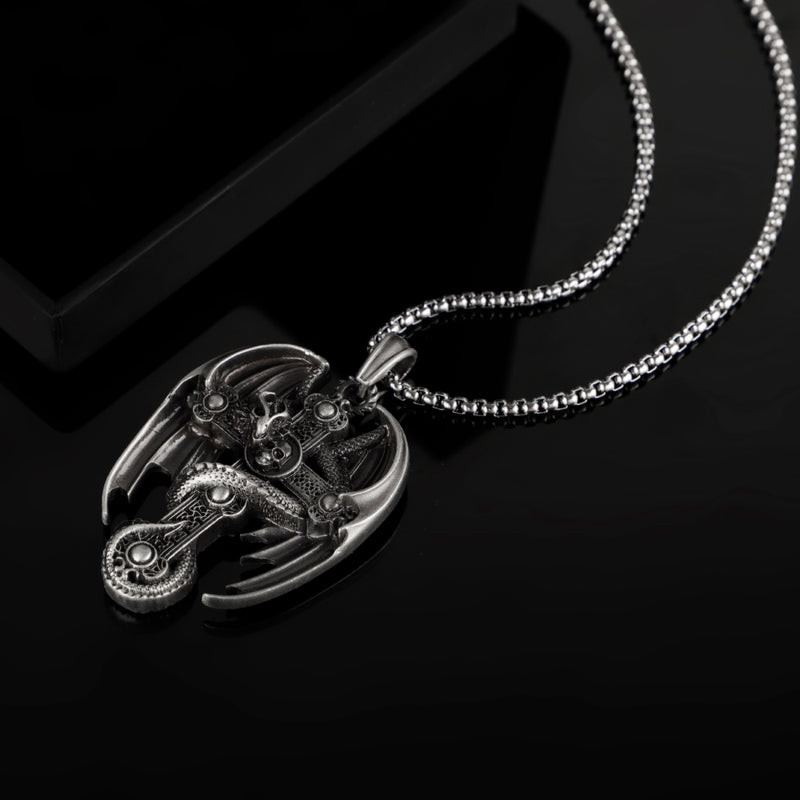 PURE TIN Drachen eingekreist Kreuz Silber Christian Männer Halskette