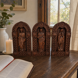 Holy Family Jesus Mary Joseph Arched Wooden Statue Set Tabletop Display