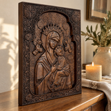 Our Lady of Perpetual Help Wood Art - Hand-Carved Catholic Gift - Mother Mary Comfort Figure