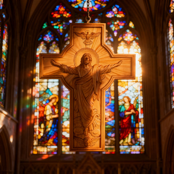 The Ascension Cross - Hand-Carved Jesus Crucifix with Holy Spirit Dove