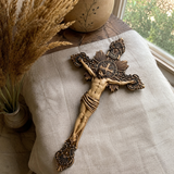 Hand-Carved Solid Maple Wood St. Benedict Crucifix – Christian Wall Cross
