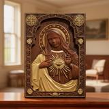 Immaculate Heart of Mary Hand-Carved Beech Wood Sculpture | Sacred Home Altar Ornament