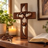 Interwoven Hearts Wood Cross - A God-Centered Symbol for Marriage & Anniversaries