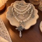 Multi-Layer Cross Pearl Necklace – Christian Faith Jewelry for Women