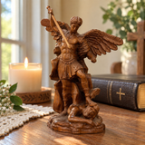 Boxwood Archangel Michael Carving: A Christmas Gift of Divine Protection