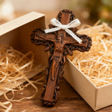 Hand-Carved White Ash Wood Cross - Sacred Christian Home Altar Decor for Christmas & Spiritual Gifting