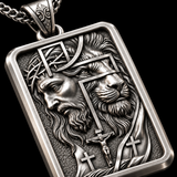 S925 Sterling Silver Jesus & Lion Cross Pendant Necklace – Christian Faith Jewelry for Men