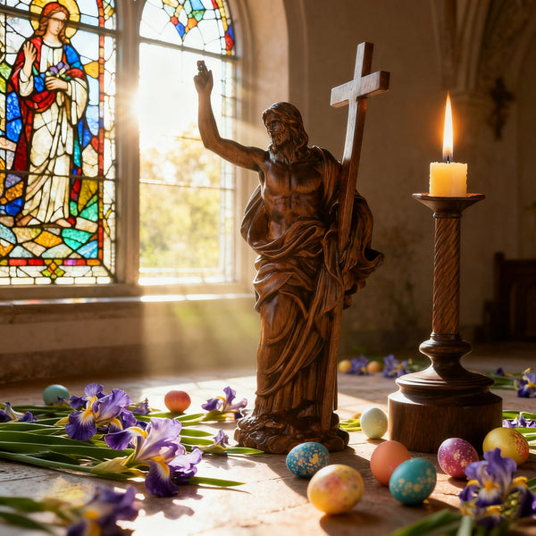 “He Is Risen” — Hand-Carved Boxwood Jesus Resurrection Statue | Symbol of Hope, Faith & New Life
