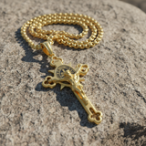 Golden St. Benedict Exorcism Cross - Blessings to you and your family