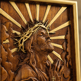 Hand-Carved Sacred Heart of Jesus Beechwood Wall Plaque – Catholic Prayer Corner Decor - craftsmanship detail