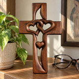 Interwoven Hearts Wood Cross - A God-Centered Symbol for Marriage & Anniversaries