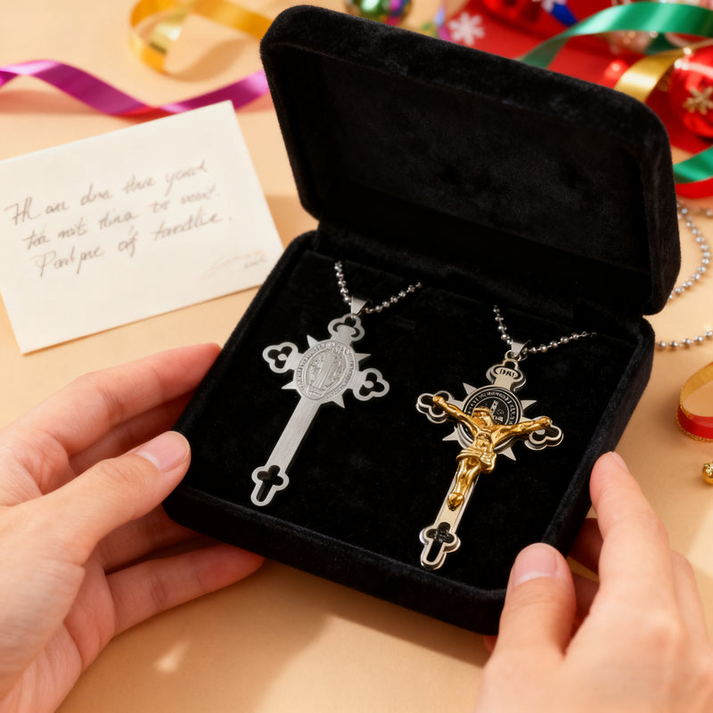 St. Benedict Exorcism Cross Necklace - Bless you and your family