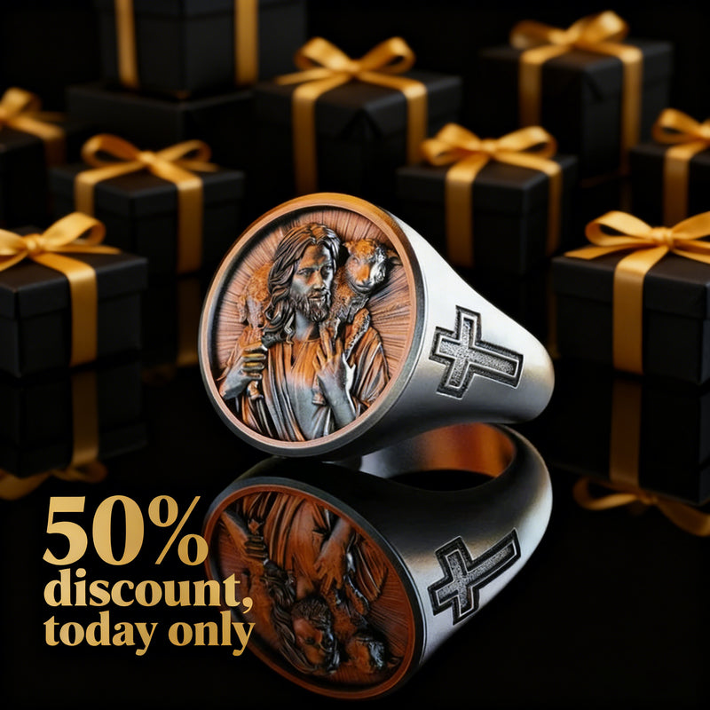 50% Off Today!Steel and Titanium Jesus Shepherd Ring