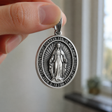 S925K Silver Miracle Medal English Version Inscription Necklace