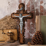 Silver painted version Ash wood Crucifix ，Jesus Christ, wooden Cross gift of love