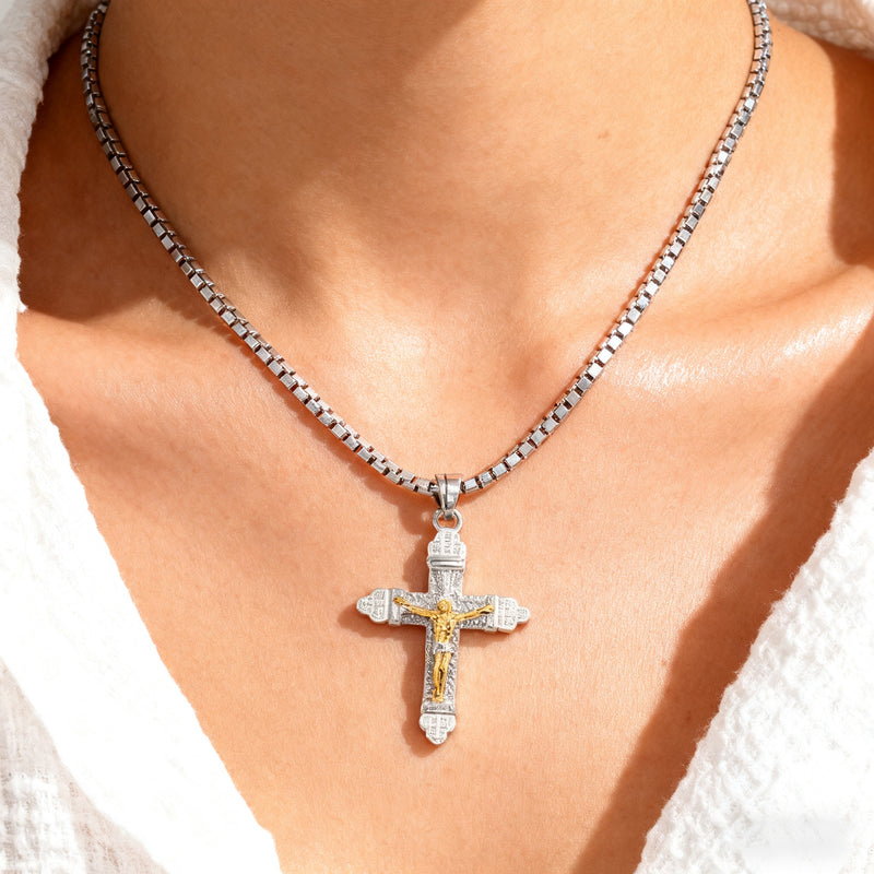 Christian cross necklace close up