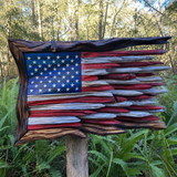 Hand-Carved Solid Wood American Flag Wall Art – Rustic Patriotic Home Decor & Veteran Gift