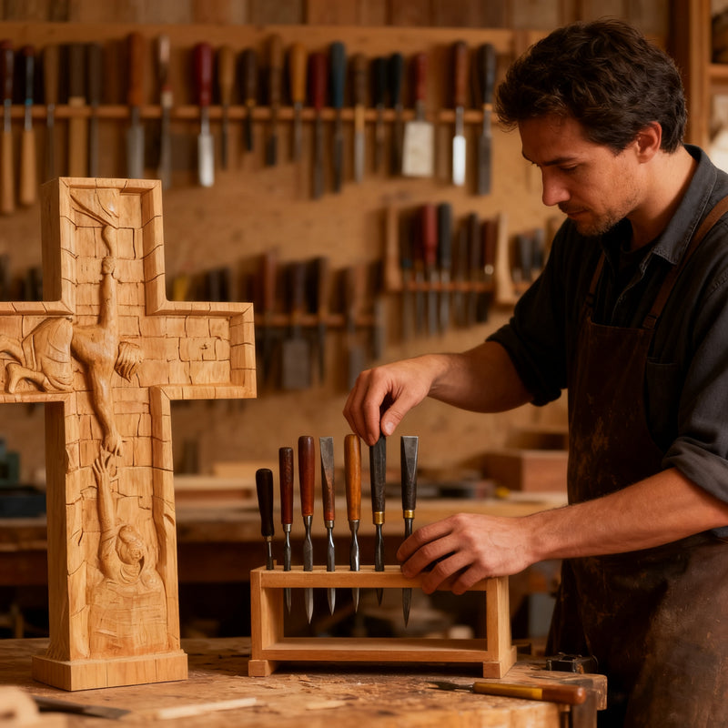 BGCOPPER Savior Jesus Cross - Carved from Natural Wood