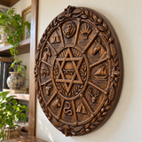 Hand-Carved Beechwood Israel Heritage Wall Plaque – Star of David & Tribal Symbols