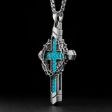 Crown of Thorns Turquoise Cross Necklace – Christian Faith Pendant with 24″ Chain