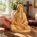 Hand-Carved Beechwood Sacred Heart of Jesus Prayer Statue