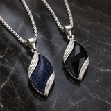 Angel's Tears Two‑Tone Gemstone Titanium Steel Necklace, Men's Blue Sandstone & Black Onyx Pendant