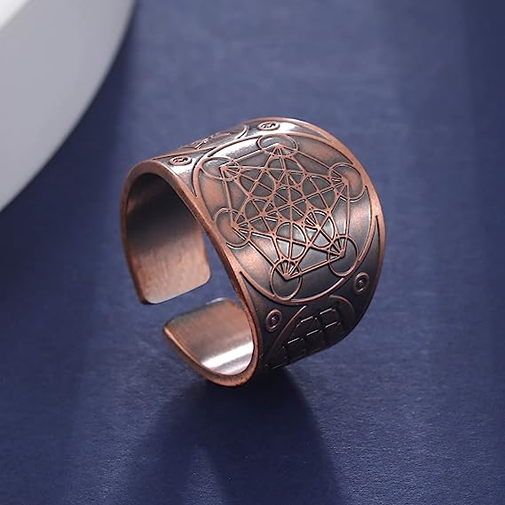 Amaxer Metatron’s Cube Ring for Men Stainless Steel Vintage Sacred Geometry Spiritual Protection Amulet Ring Statement Band for Men Women