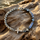 Blue Natural Stone Cross Beaded Bracelet