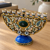 Vintage Blue & Gold Enamel Hanukkah Menorah