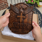 God Bless America Wooden Wall Plaque – Hand-Carved Beechwood Eagle Cross Decor, 1776–2026 250th Anniversary