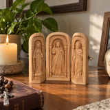 Hand-Carved Travel Triptych Altar: The Holy Family at Your Side
