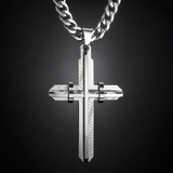 Two‑Tone Textured Stainless Steel Men’s Cross Necklace