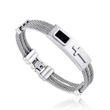 Three‑Row Braided Wire Cross Stainless Steel Men's Bracelet