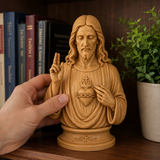 Hand-Carved Cypress Wood Sacred Heart of Jesus Statue – Christian Prayer & Home Devotional Decor