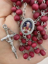 6MM Vatican Leo XIV Red Wood Bead Rosary