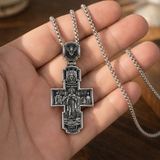 Orthodox S925K Silver Double-Sided Engraved Jesus Christ Crucified and Saints Orthodox Necklace