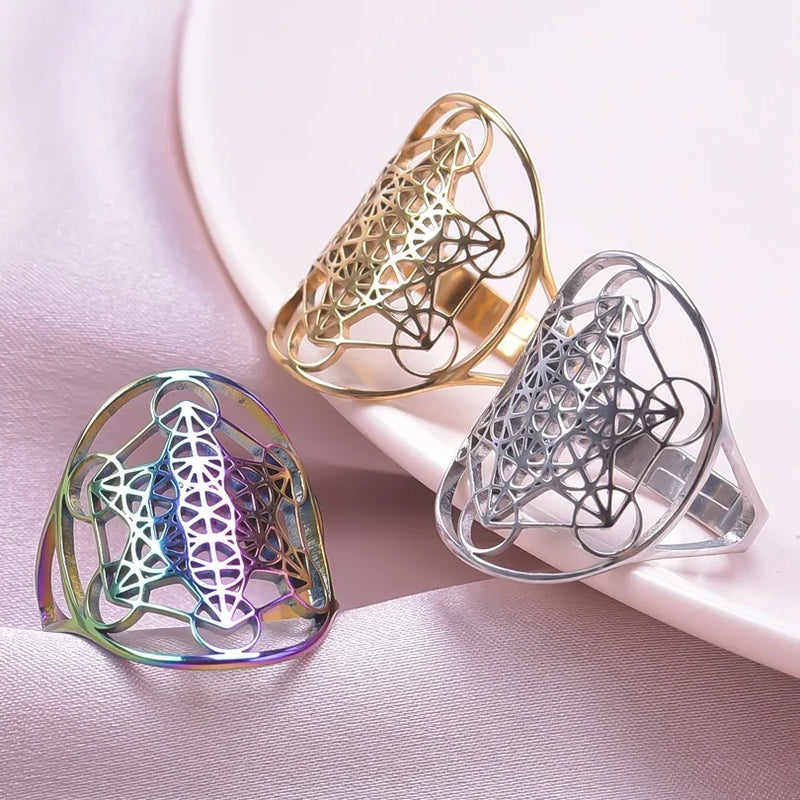 Metatron's Cube Ring Archangel Protection Women Ring Stainless Steel ...
