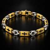 Men’s Christian Cross Link Necklace & Bracelet – 316L Titanium Steel Faith Jewelry
