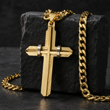 Two‑Tone Textured Stainless Steel Men’s Cross Necklace