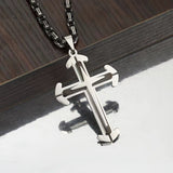 Stainless Steel Cross Byzantine Chain Pendant Necklace