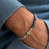 Blue Natural Stone Cross Beaded Bracelet