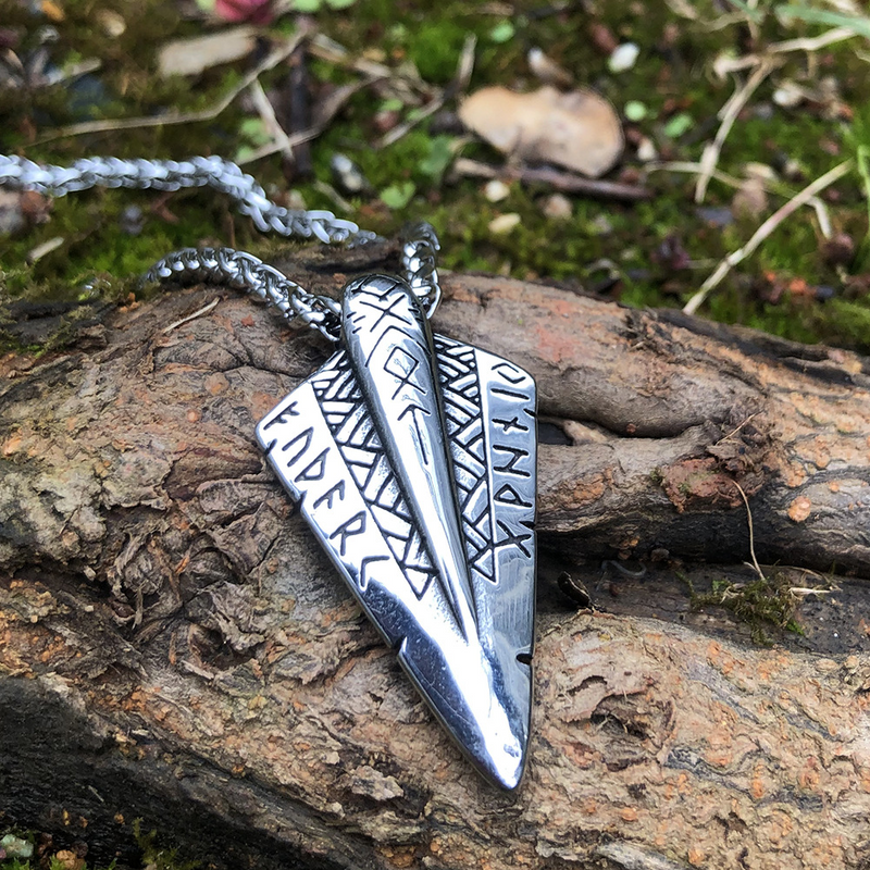 Viking Stainless Steel Arrowhead Pendant Necklace - Odin's Spear