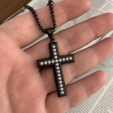 Minimalist Full Paved Cubic Zirconia Stainless Steel Cross Necklace