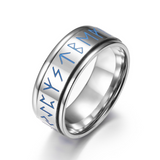Glow In The Dark Viking Elder Futhark Rune Rotatable Spinner Stainless Steel Anxiety Relief Ring