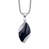 Angel's Tears Two‑Tone Gemstone Titanium Steel Necklace, Men's Blue Sandstone & Black Onyx Pendant