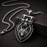 Vintage Shield Wolf & Eagle Stainless Steel Necklace, 3D Embossed Totem Pendant Box Chain for Men