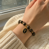 Black & Gold Cross Beaded Stretch Bracelet – A Daily Reminder of Faith, Hope & Devotion - craftsmanship detail