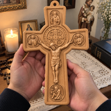 Hand-Carved Beechwood Saint Benedict Protection Crucifix – Christian Wall Cross
